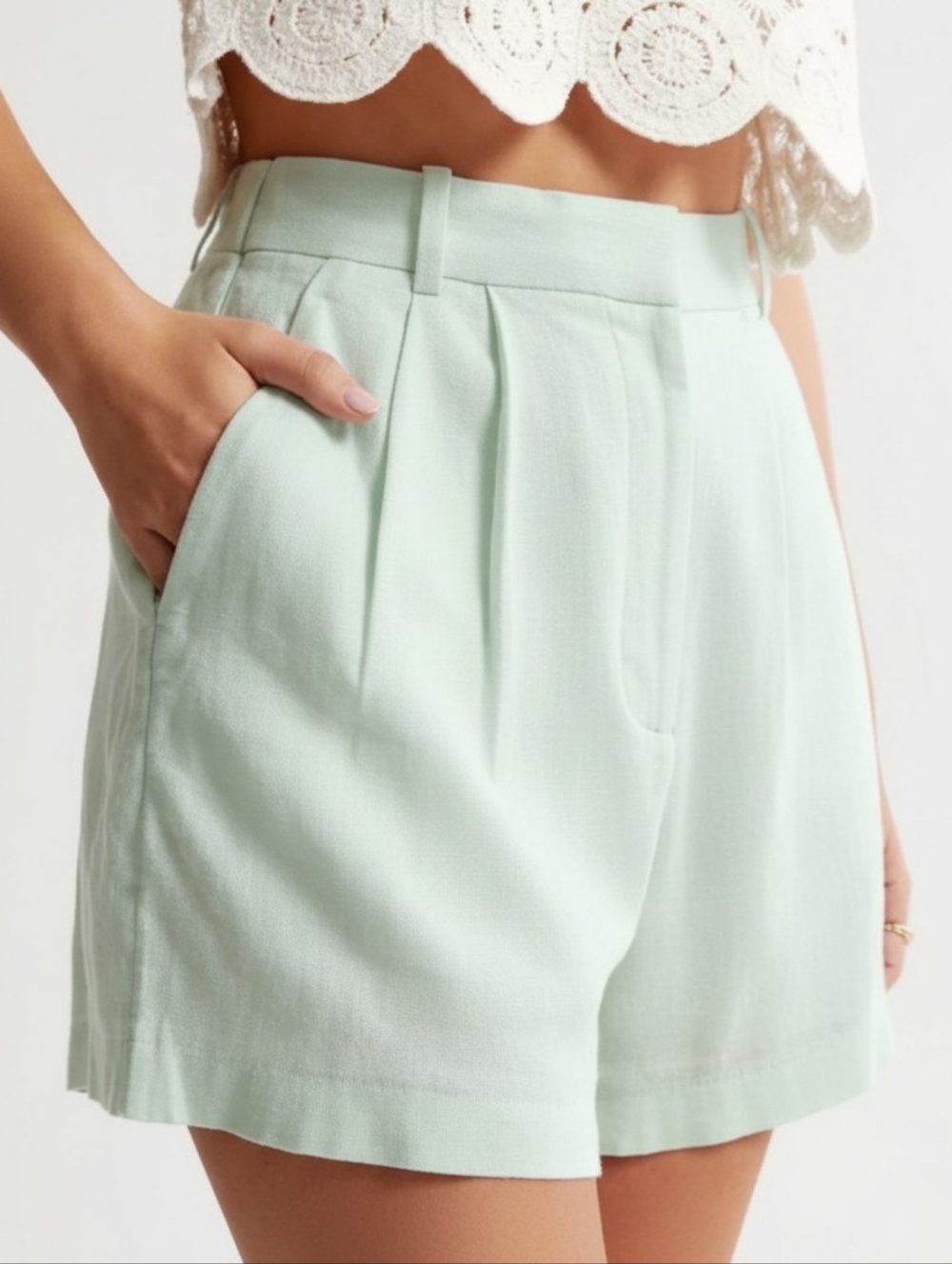 Abercrombie & Fitch Linen Blend Tailored Shorts Light Green Medium